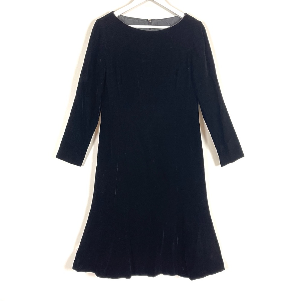 Vintage Black Velvet Flared Dress Size 10